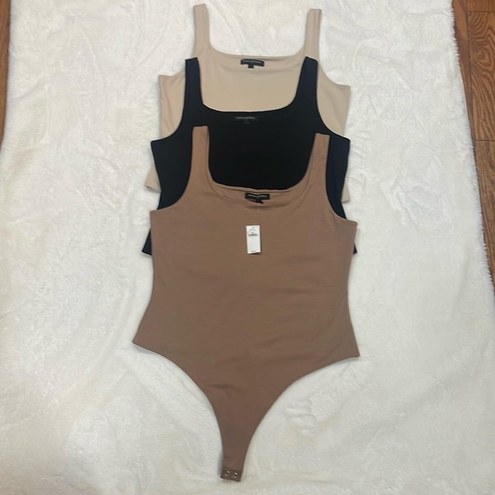 Banana Republic Nude Beige  black  Square Neck Bodysuit